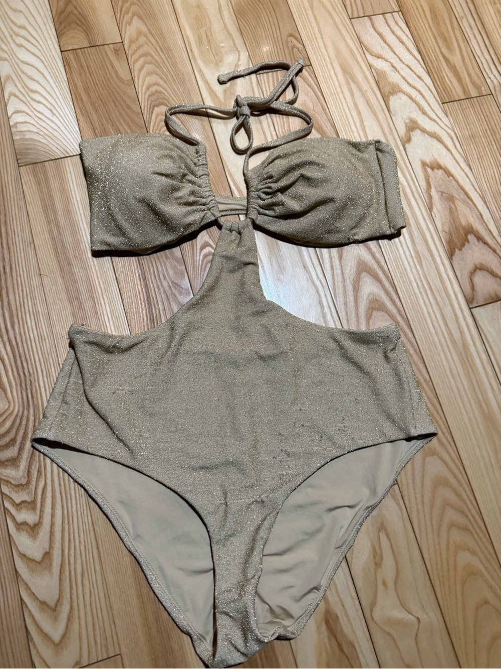 aerie Gold Sparkle One-Piece Swim Suit